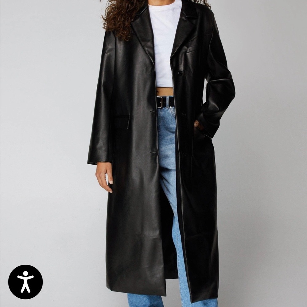 Nasty Gal Black Faux Leather Duster Coat